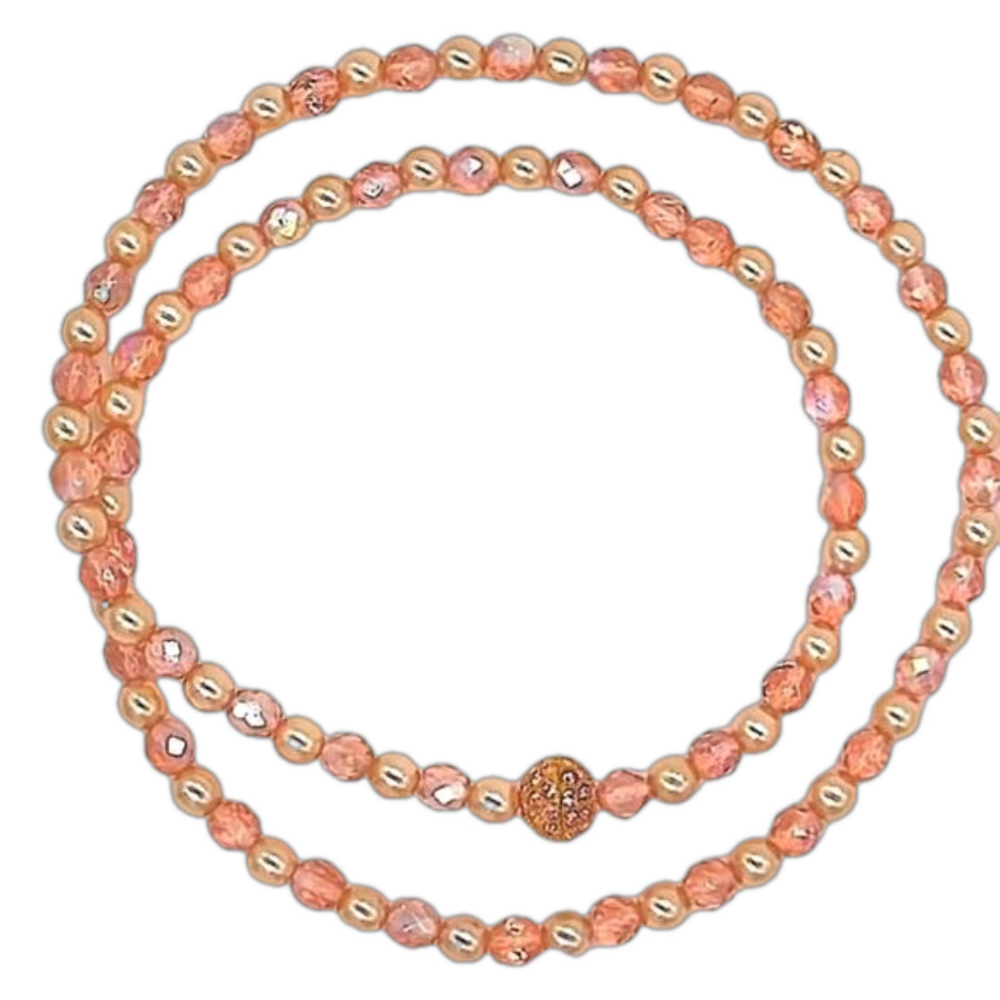 Joan Rivers pale pink glass pearls and faceted ab crystal necklace, 28 inches